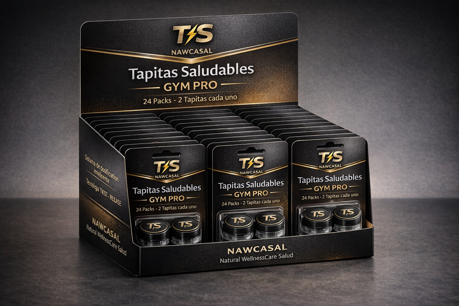Display TS GYM PRO — 24 Packs presentación comercial
